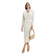 Roland Mouret Beige Midi Klänning med Spetsig Halsringning Beige, Dam