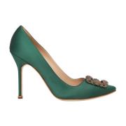 Manolo Blahnik Grön Hangisi Kristall Spänne Pumps Green, Dam