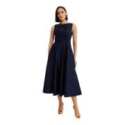 Roland Mouret Navy Midi Båtringad Klänning Blue, Dam