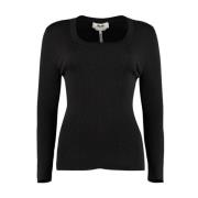 Msgm Elegant Svart Ribbstickad Tröja Black, Dam