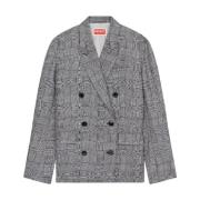 Kenzo Rutig Oversized Dubbelknäppt Blazer Gray, Dam