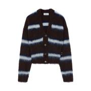 Kenzo Randig Alpacka Cardigan Brun V-ringning Brown, Dam