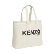 Kenzo Vit Utility Shopper Väska med Boke Flower Print White, Dam