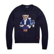 Ralph Lauren Marinblå bomullströja med teddybjörn Blue, Dam