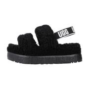 UGG Fluffiga Platta Sandaler Black, Dam