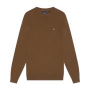 Lyle & Scott Stickad bomull merino rund hals tröja Brown, Herr