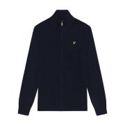 Lyle & Scott Stickad Lamullsblandning Dragkedja Genom Cardigan Blue, H...