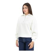 Calvin Klein Jeans Vit Sherpa Half-Zip Tröja White, Dam