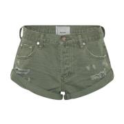 One Teaspoon Khaki Shorts Klassisk Löst Sittande Bomull Green, Dam