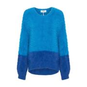 One Teaspoon Blå Fluffy Tröja Oversized Rund Hals Blue, Dam