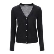 Tory Burch Simone Ull Silk Cardigan V-Hals Black, Dam