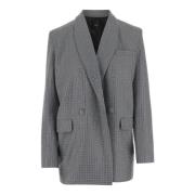 Pinko Rhinestone Double-Breasted Oversize Blazer Gray, Dam