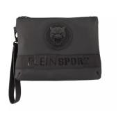 Plein Sport Svart präglad logotyp clutch med dragkedja Black, Unisex