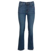 Max Mara Weekend Slim Flare Denim Jeans med Butterfly Logo Blue, Dam