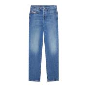 Diesel Blå Straight Button Fly Stretch Jeans Blue, Herr