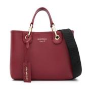 Emporio Armani Liten Bordeaux Shoppingväska med Svart Rem Red, Dam