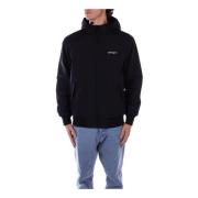 Carhartt Wip Svart Huva Jacka Logotyp Dragkedja Fickor Black, Herr