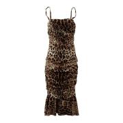 Dolce & Gabbana Leopardmönstrad Sidensklänning Ärmlös Vadlång Brown, D...