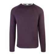 Eleventy Slim Fit Crewneck Sweater Kontrast Trim Purple, Herr