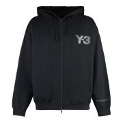 Y-3 Kontrasterande Logo Full Zip Hoodie Black, Herr