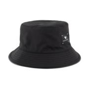 Emporio Armani Svart Nylon Cloche med Vit Logotyp Black, Unisex