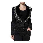 Dolce & Gabbana Kristallblomsterblazer med silkesfoder Black, Dam