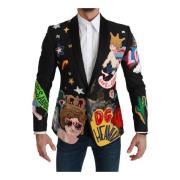 Dolce & Gabbana Svart Ull Patchwork Blazer DG Heaven Multicolor, Herr