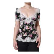 Dolce & Gabbana Svart Blommig Spetsblus Topp Multicolor, Dam