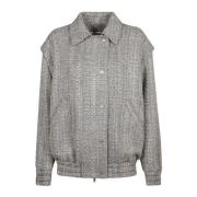 Golden Goose Herringbone Wool Bomber Jacket Gray, Dam