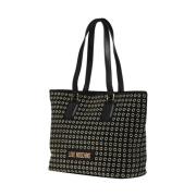 Moschino Svart Shopper Väska med Gyllene Detaljer Black, Dam