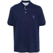 Brunello Cucinelli Navy Polo Shirt med Logo Print Blue, Herr