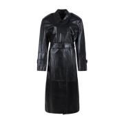 Sportmax Svart läder trenchcoat Black, Dam