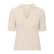 Soaked in Luxury Mjuk Stickad Polo Tee Whitecap Gray Beige, Dam