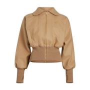 Patou Beige Ull Logotyp Patch Dragkedja Jacka Brown, Dam