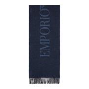 Emporio Armani Tvåfärgad Logoscarf med Fransar Blue, Herr