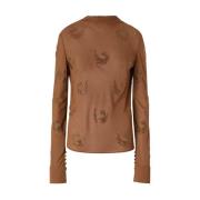 Pinko Brun Georgette Blus med Strass Brown, Dam