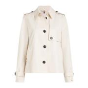 Tommy Hilfiger Kort Trenchcoat med Cape White, Dam