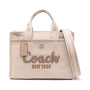 Coach Broderad Logga Canvas Cargo Tote Väska Beige, Dam