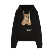 Palm Angels Bear Appliqué Hoodie Svart/Vit/Beige Bomull Black, Herr