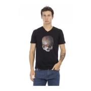 Trussardi Casual V-ringad T-shirt med Front Print Black, Herr