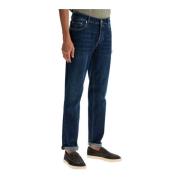 Brunello Cucinelli Mörk Tvätt Stretch Denim Traditionella Fit Jeans Bl...