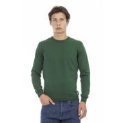 Baldinini Långärmad Ribbad Crewneck Logo Topp Green, Herr