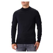 Genti Marinblå Stickad Crewneck Tröja Blue, Herr