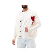 Ami Paris Off White Red Cardigan med synliga sömmar White, Herr