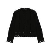 Isabel Marant Svart Bomull Blomdetalj Stickad Topp Black, Dam