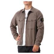 Stone Island Stretch Bomull Satin Overshirt Valnöt Brown, Herr