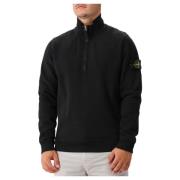 Stone Island Svart Bomullsfleece Tröja Black, Herr