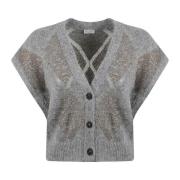 Brunello Cucinelli Bright Argyle Stickad Väst Sweaters Gray, Dam