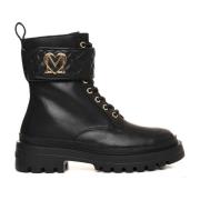 Love Moschino Snörning läder ankelboots Black, Dam