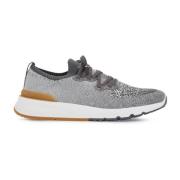 Brunello Cucinelli Chiné Stickade Sneakers med Micro-Hole Teknik Gray,...